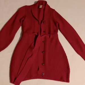 Red knit sweater Girls size 10-12 , has snaps and built in sash